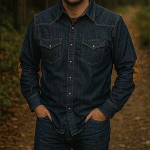 Inserch Mens Long Sleeve Button Down Denim Shirt Size 2XL Western Casual Wear